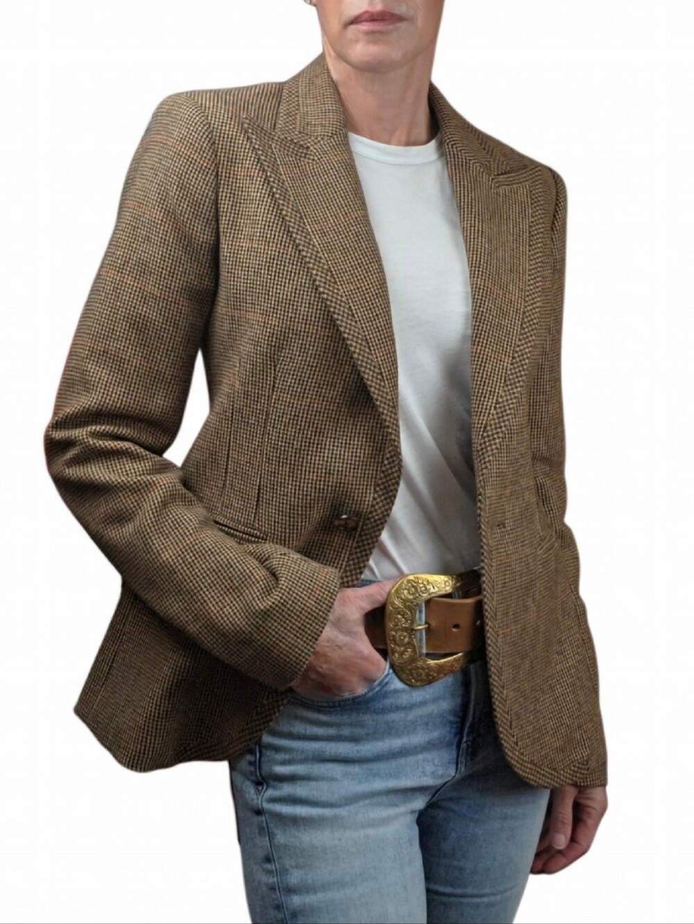 POLO RALPH LAUREN Eugenia Houndstooth-Trim Plaid Tweed Blazer